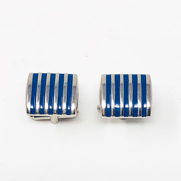 EUC BLUE & SILVER STRIPED CUFF LINKS - Picture 1 of 4